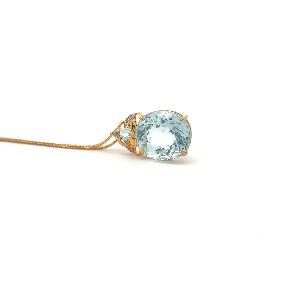 No Reserve Price - Necklace with pendant - 14 kt. Yellow gold - 4.00ct. tw. Aqua