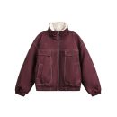 Wool Stand Collar Coat Men Women Warm PU Leather Cotton Coat