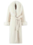 Long Coat with Fur Collar and Tie-Details for Women