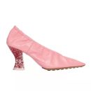 Transparent heel crystal high heels for women retro thick heel single shoes women's pointed toe soft leather witch granny shoes