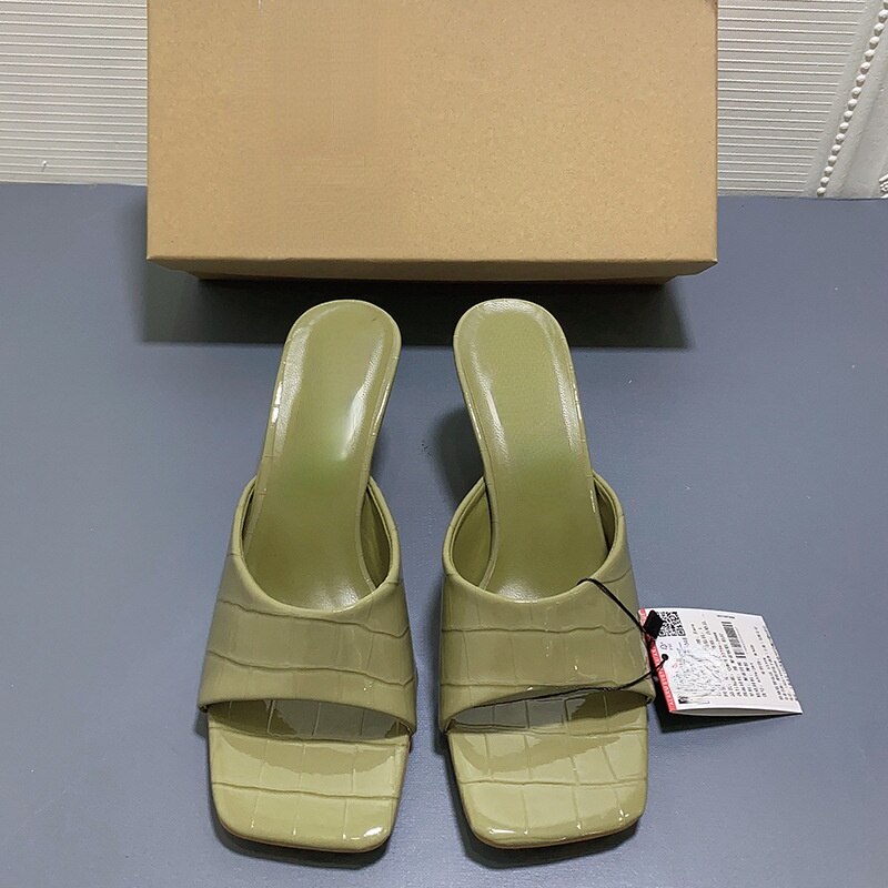 Summer New Women Shoes Square Toe Open Toe Mid-heel Patent Leather Sandals Shaped Thick Heel High-heeled Slippers Designer Shoes - Image 12