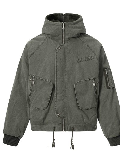 Lamb wool coat hooded cotton jacket for men