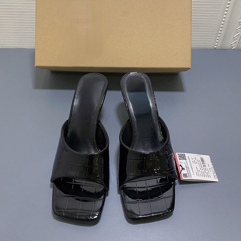 Summer New Women Shoes Square Toe Open Toe Mid-heel Patent Leather Sandals Shaped Thick Heel High-heeled Slippers Designer Shoes - Image 17