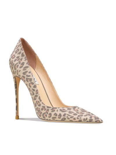 Leather High Heel Shoes For Women's New Style Pointed Shallow Mouth Thin Heel Sexy Gold Leopard Print Single Heel Shoes