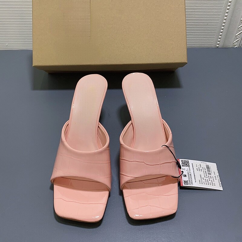 Summer New Women Shoes Square Toe Open Toe Mid-heel Patent Leather Sandals Shaped Thick Heel High-heeled Slippers Designer Shoes - Image 23