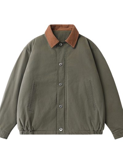 Color-Blocked Lapel Cotton Coat for Men Trendy Vintage Workwear Jacket