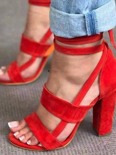 Cross Strap High Heel Thick Heel Plus Size women Shoes Sandals
