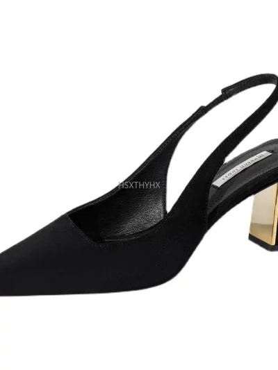 Women Shoes Suede High Heels Pointed Toe Slingbacks Thick High Heel Pumps Autumn Lady Party Heels Black 35-40 Women Shoes