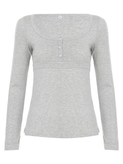 Bow tie tied gray T-shirt for women