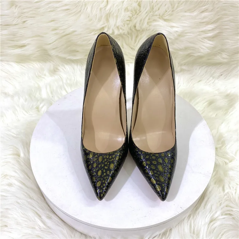 Brown Crocodile Effect Women Sexy Pointy Toe High Heel Party Shoes 12cm 10cm 8cm Slip On Stiletto Pumps Plus Size 45 - Image 6