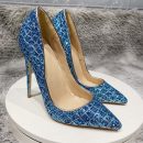 Glitter Sequins Crocodile Effect Women Pointy Toe High Heel Party Shoes Gorgeous Ladies Slip On Stiletto Pumps