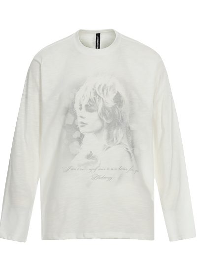 Portrait Print Loose Fit Long Sleeve T-Shirt for Men and Women