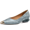 Comfortable Genuine Leather Women Heels Shoes Metal Toe Design Fashion Pure Colour Girls High Heel Shoes Easy