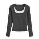 Lace lace long sleeved T-shirt for women