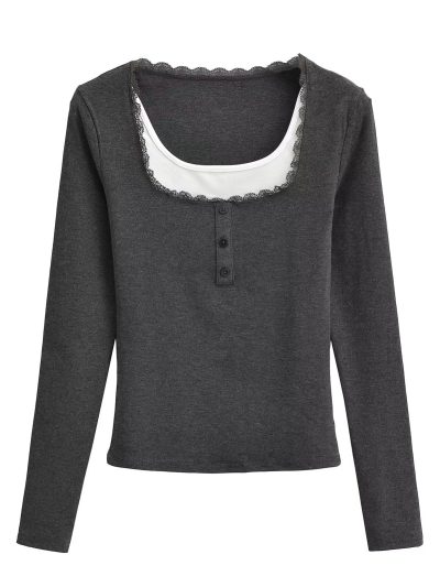 Lace lace long sleeved T-shirt for women