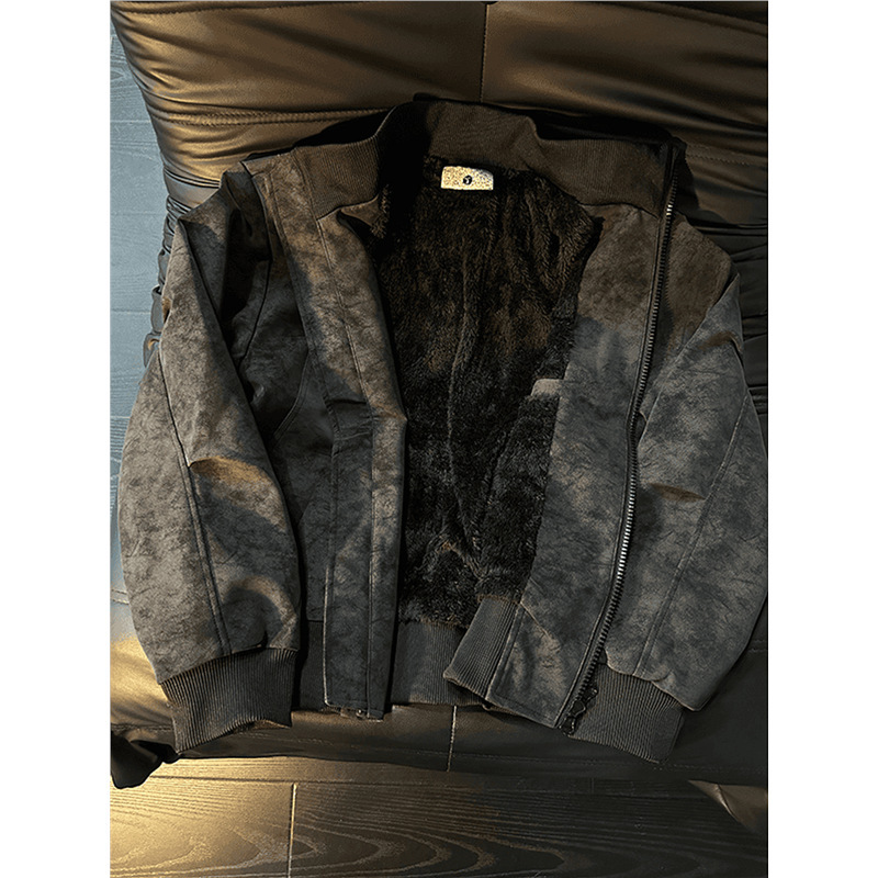 Dye-Print PU Leather Jacket Coat for Men - Black, MAuctionBnB