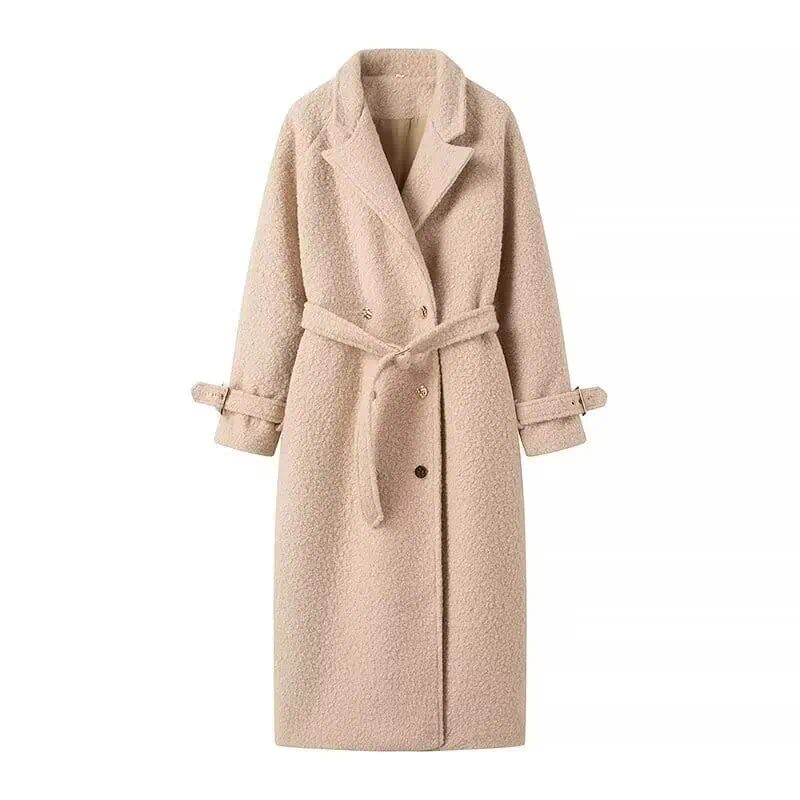 Belted Long Fleece Wool Coat for WomenAuctionBnB