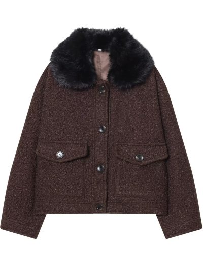 Hairy collar twill coat for women