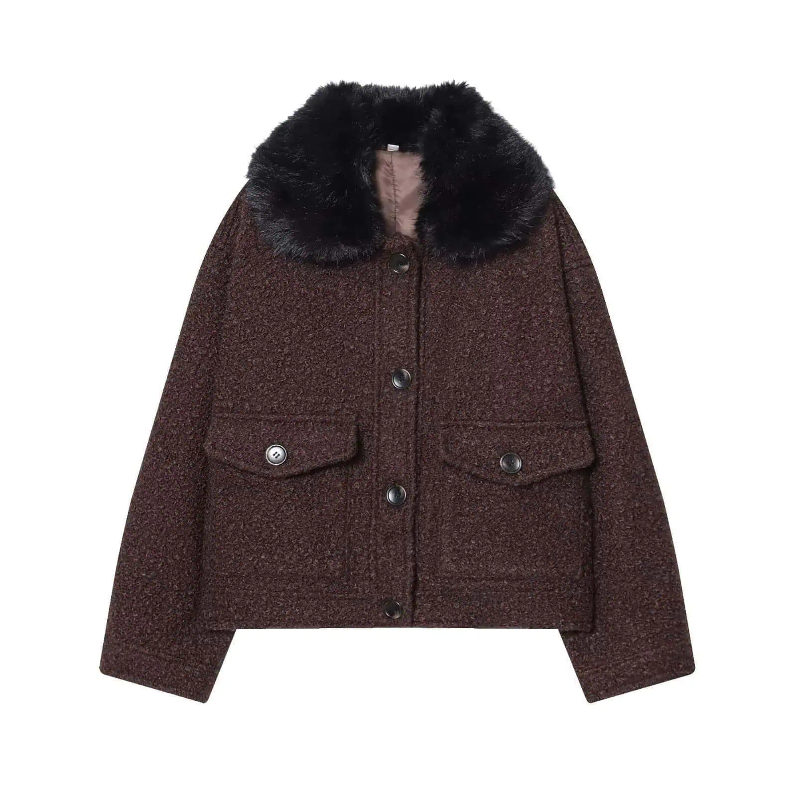 Hairy collar twill coat for womenAuctionBnB