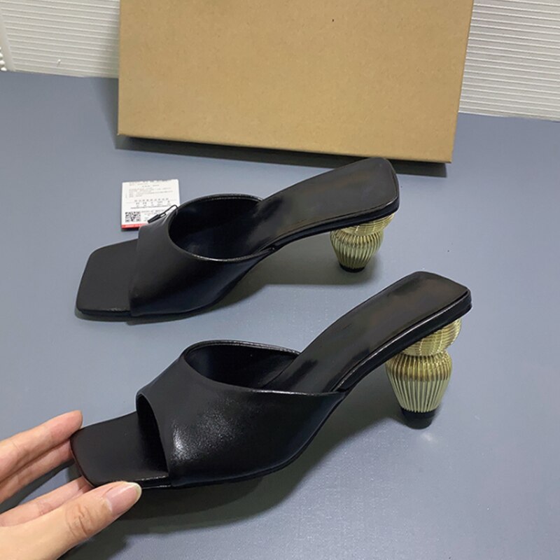 Summer New Women Shoes Square Toe Open Toe Mid-heel Patent Leather Sandals Shaped Thick Heel High-heeled Slippers Designer Shoes - Image 32