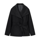 Collar black woolen coat for women