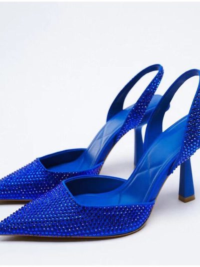 Summer Women Sandal Shoes Thin High Heel Pointed Toe Slingback Sandals Ladies Fashion Bling Cystal Party Dress Shoes
