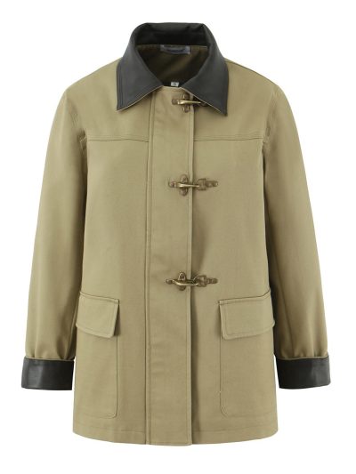 Patchwork Leather Collar Quilted Coat for Women