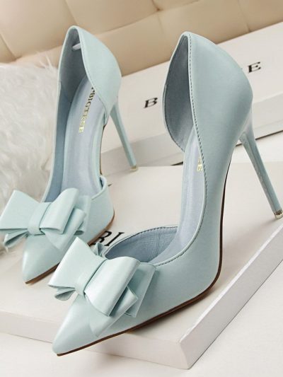 Fashion delicate sweet bowknot high heel shoes side hollow pointed Stiletto Heels Shoes women pumps