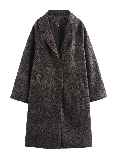 Animal Print Blended Fabric Coat for Women