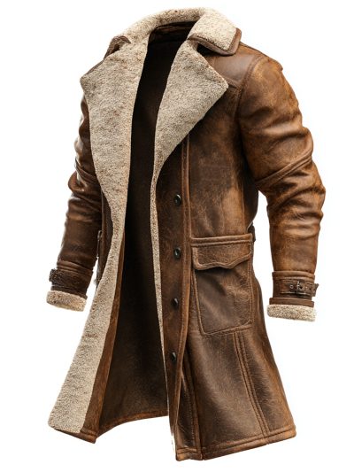 Vintage Brown Suede Coat for Men, Long Autumn/Winter Jacket