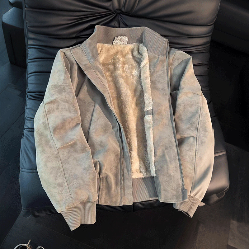 Dye-Print PU Leather Jacket Coat for Men - Gray, MAuctionBnB