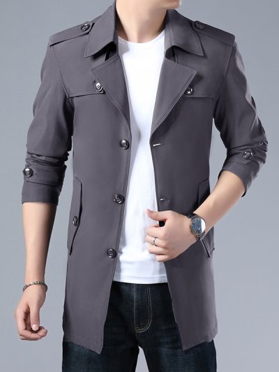 Thoshine Brand Spring Autumn Men Trench Coats Superior Quality Buttons Male Fashion Outerwear Jackets Windbreaker Plus Size 3XL