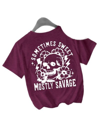 T-shirt women Halloween skull round neck