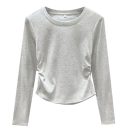 Irregular Pleated Long Sleeve T-Shirt for Women