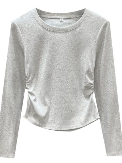Irregular Pleated Long Sleeve T-Shirt for Women